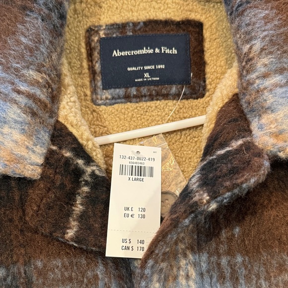 Abercrombie & Fitch Brown and Blue Plaid Wool-Blend Shacket - Picture 3 of 4